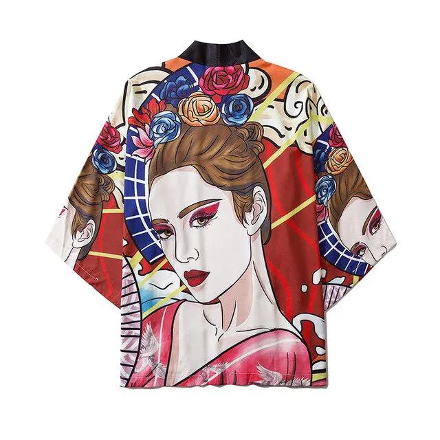 Japanese Crow Print Kimonos Streerwear Yukata Women Haori Harajuku Kimono Robe Cardigan Men Red Asian Clothes by Vimost Shop