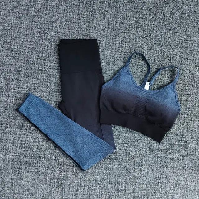 Ombre Women Yoga Set Workout Long Sleeve Crop Top Sports Bra Seamless Leggings Gym Clothing Fitness Sportswear Sports Suits by Vimost Shop