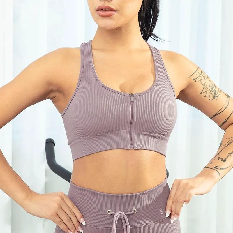 Sports Bra Crop Top Zipper Fitness Women Sportswear Sport Top Bras For Fitness Gym Female Running Push Up Yoga Workout Bra by Vimost Shop