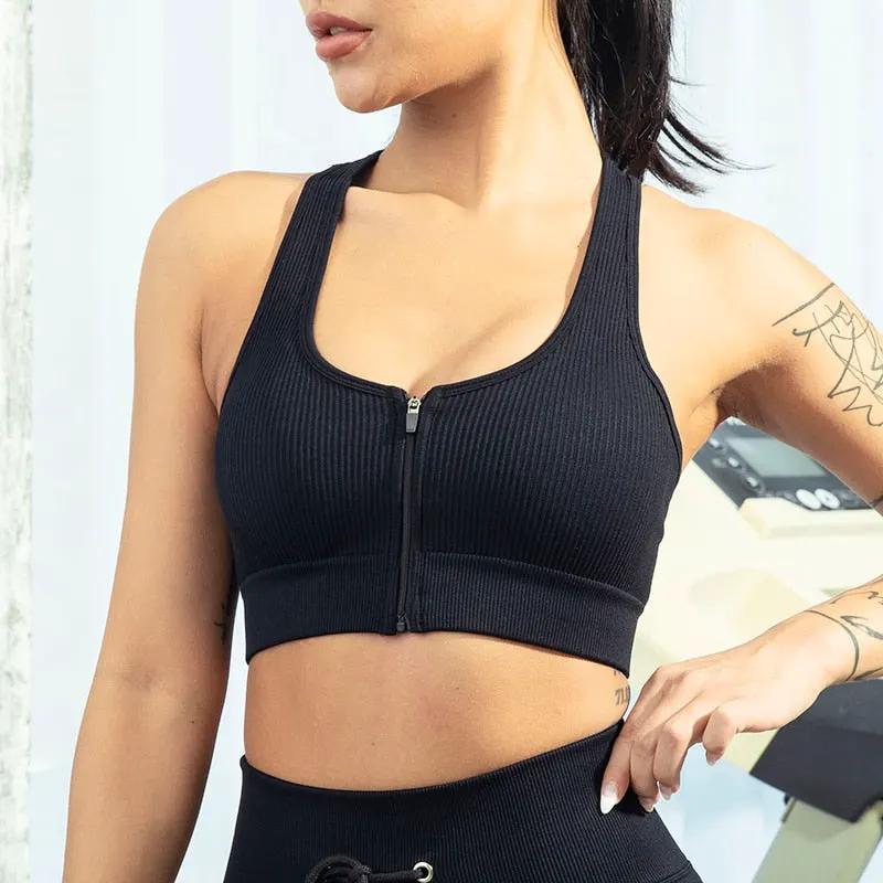 Sports Bra Crop Top Zipper Fitness Women Sportswear Sport Top Bras For Fitness Gym Female Running Push Up Yoga Workout Bra by Vimost Shop