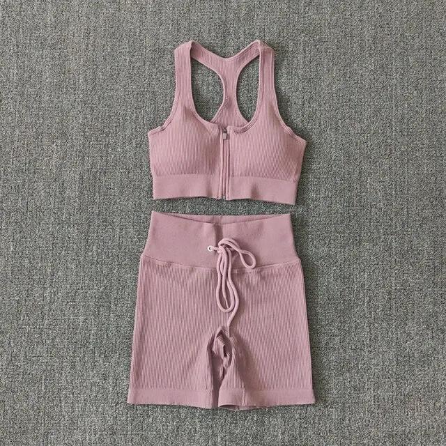 Seamless Yoga Set Workout Shirts Sport Pants Bra Gym Clothing Tracksuit Drawstring High Waist Running Leggings Fitness Suit by Vimost Shop