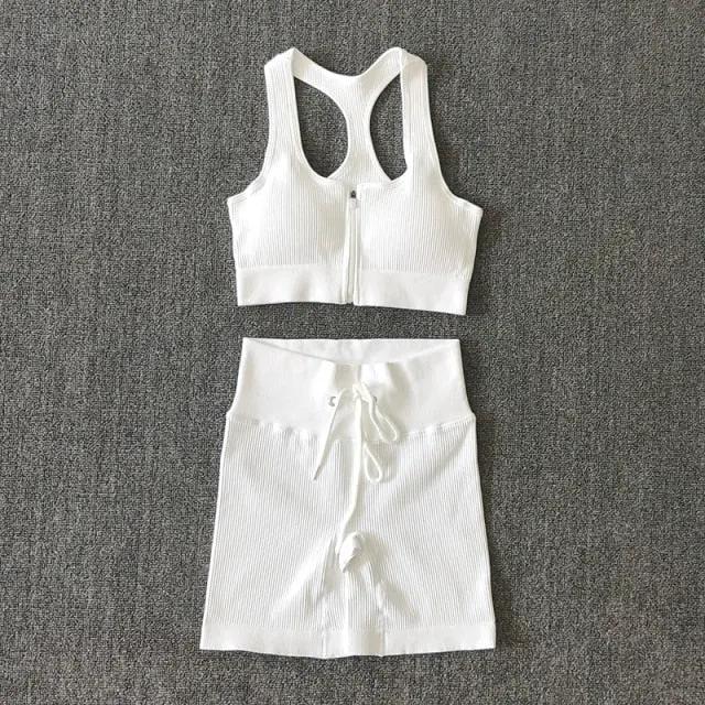 Seamless Yoga Set Workout Shirts Sport Pants Bra Gym Clothing Tracksuit Drawstring High Waist Running Leggings Fitness Suit by Vimost Shop