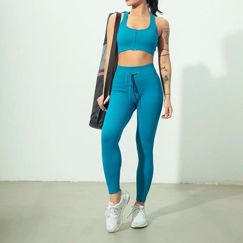 Seamless Women Yoga Set Workout Sportswear Gym Clothing Zipper Long Sleeve High Waist Leggings Fitness Bra Athletic Sports Suits by Vimost Shop