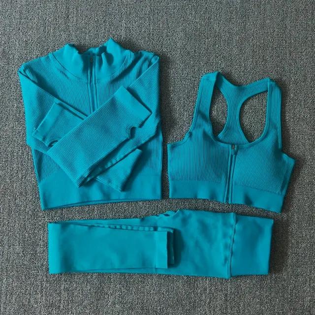 Seamless Women Yoga Set Workout Sportswear Gym Clothing Zipper Long Sleeve High Waist Leggings Fitness Bra Athletic Sports Suits by Vimost Shop
