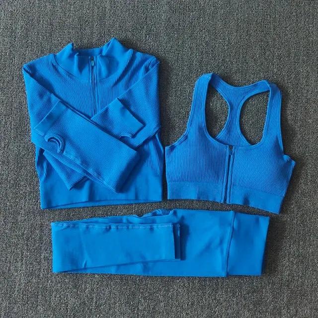 Seamless Women Yoga Set Workout Sportswear Gym Clothing Zipper Long Sleeve High Waist Leggings Fitness Bra Athletic Sports Suits by Vimost Shop