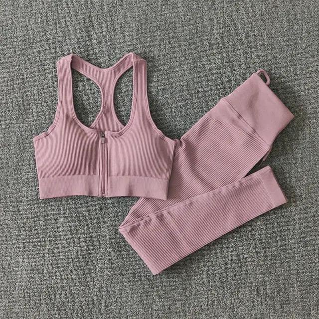 Seamless Yoga Set Zipper Long Sleeve Sport Suit Drawstring High Waist Gym Leggings Workout Clothes For Women Sportswear by Vimost Shop