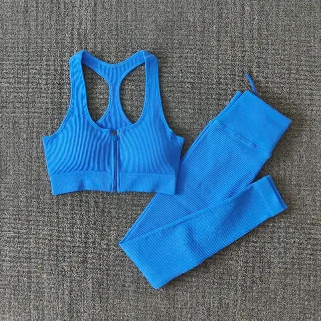 Seamless Yoga Set Zipper Long Sleeve Sport Suit Drawstring High Waist Gym Leggings Workout Clothes For Women Sportswear by Vimost Shop