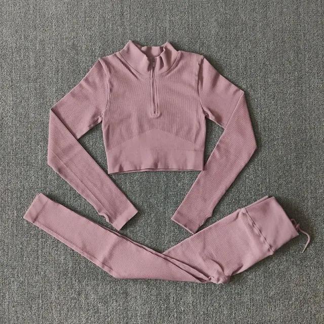 Seamless Yoga Set Zipper Long Sleeve Sport Suit Drawstring High Waist Gym Leggings Workout Clothes For Women Sportswear by Vimost Shop