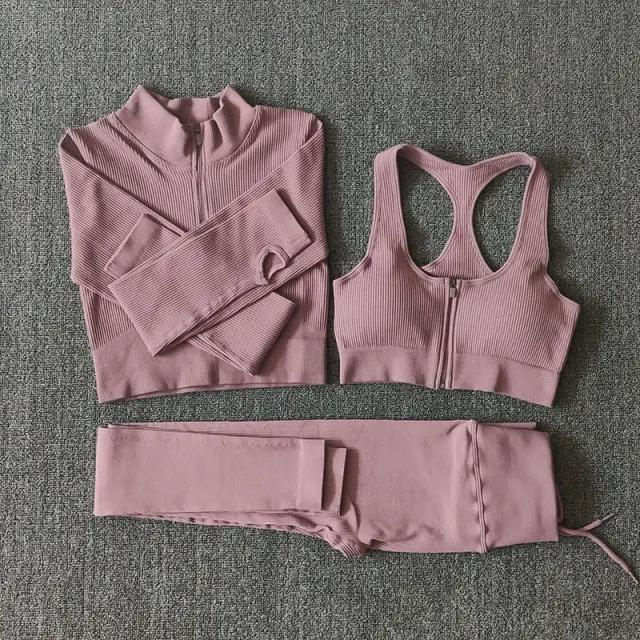 Seamless Yoga Set Zipper Long Sleeve Sport Suit Drawstring High Waist Gym Leggings Workout Clothes For Women Sportswear by Vimost Shop