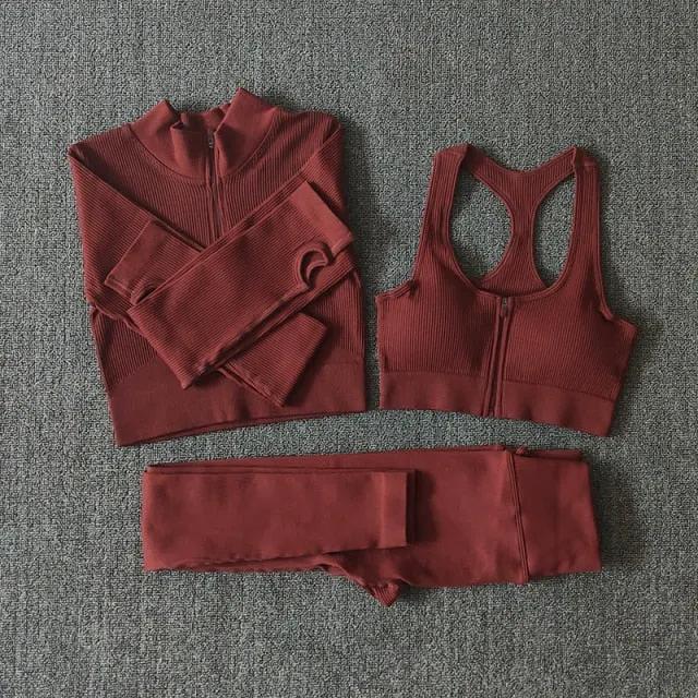 Seamless Yoga Set Zipper Long Sleeve Sport Suit Drawstring High Waist Gym Leggings Workout Clothes For Women Sportswear by Vimost Shop