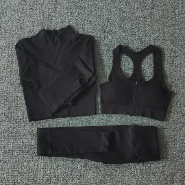 Seamless Yoga Set Zipper Long Sleeve Sport Suit Drawstring High Waist Gym Leggings Workout Clothes For Women Sportswear by Vimost Shop