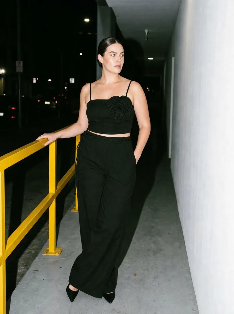 Rosalia Pants and Top Set in Black by AKALIA