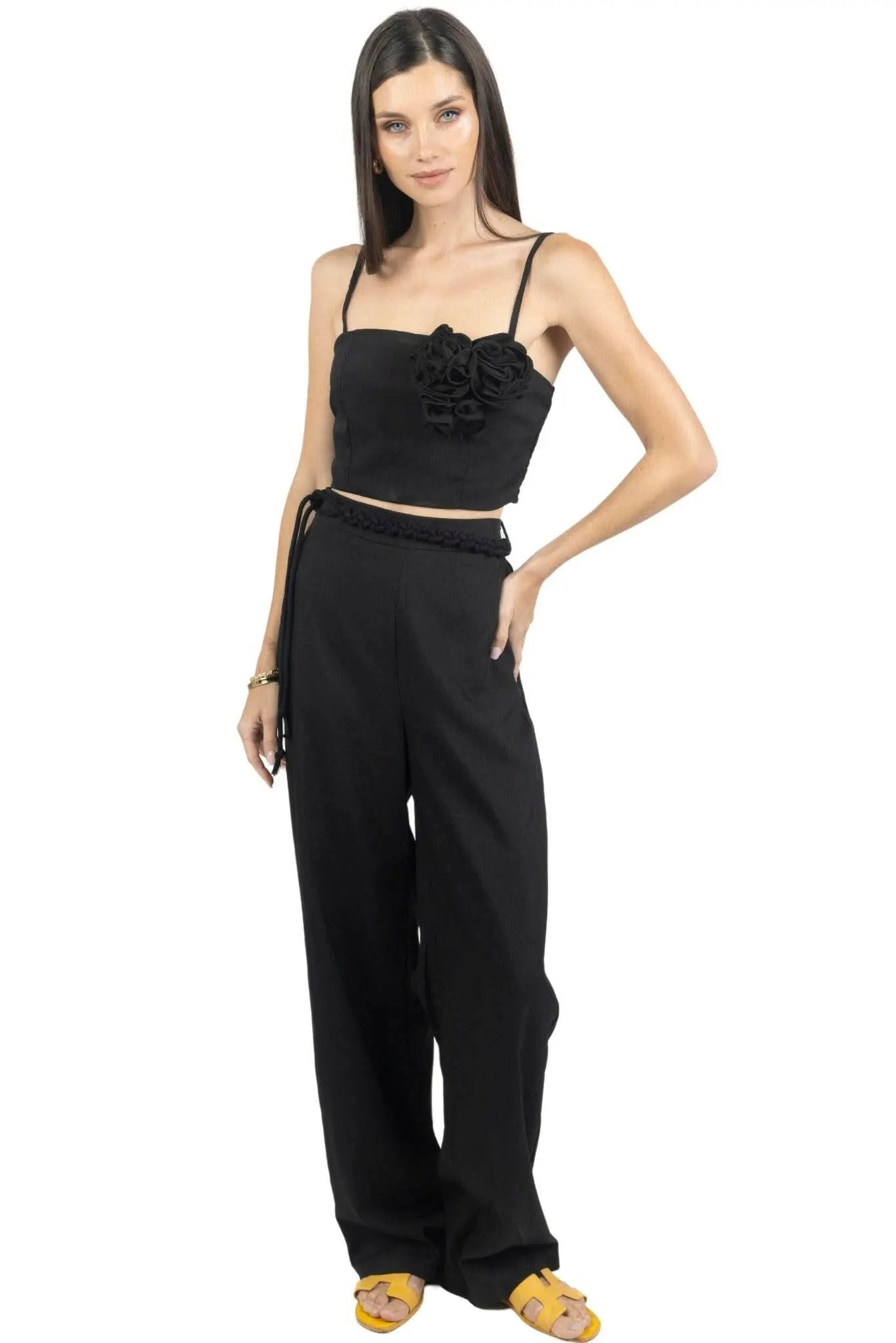 Rosalia Pants and Top Set in Black by AKALIA