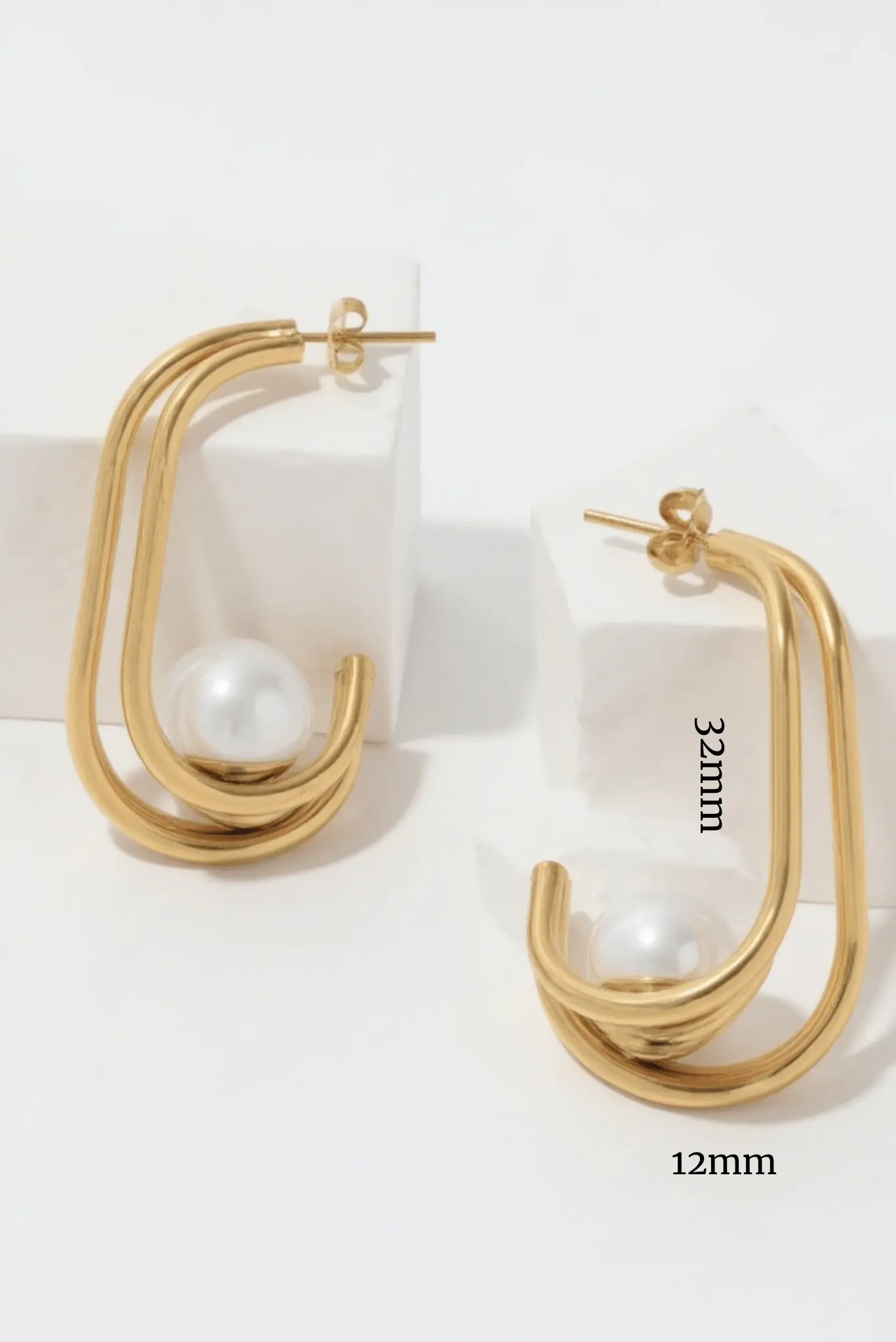 Thalia Waterproof Earring Shiny Faux Pearl at Center Dazzling by Akalia