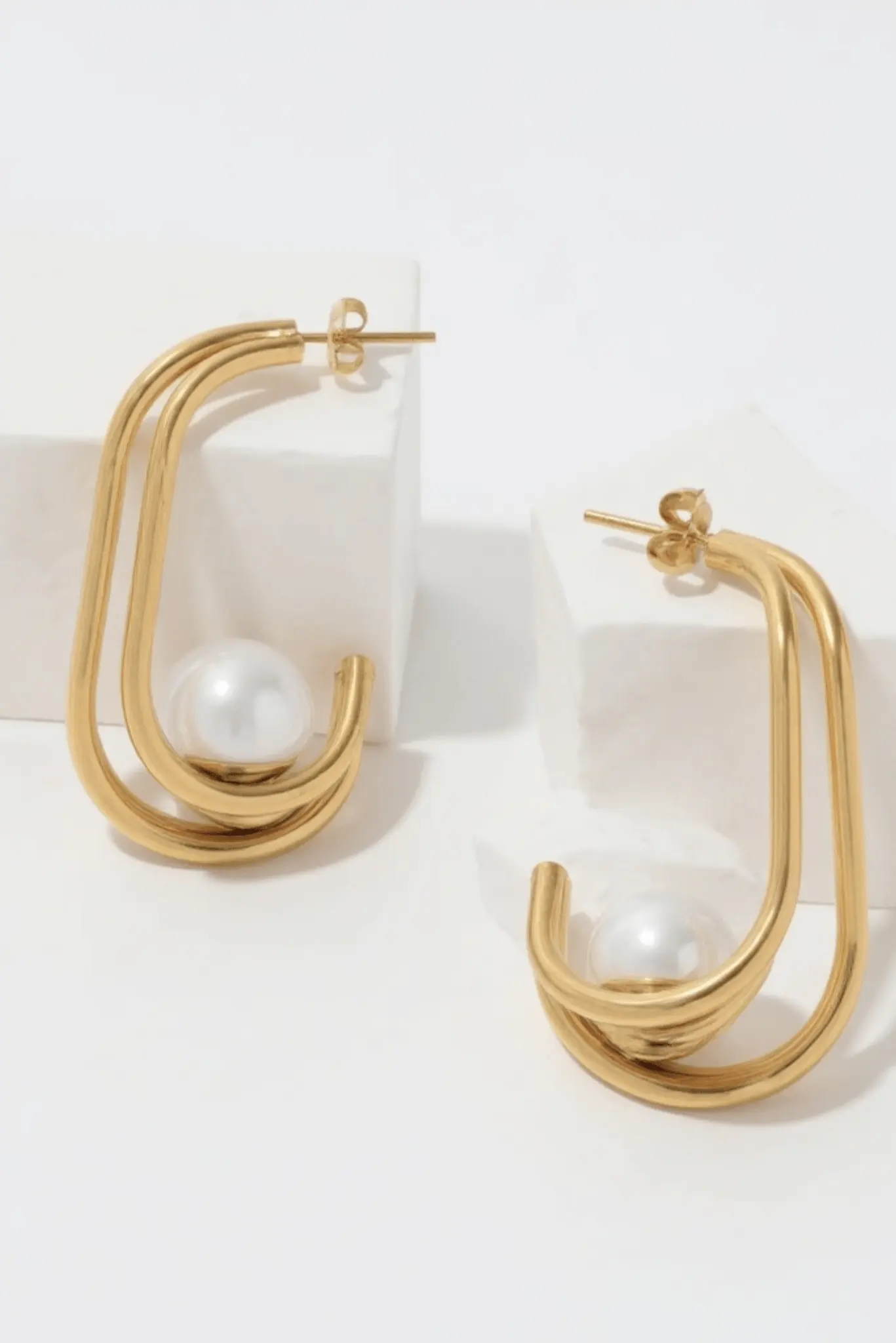 Thalia Waterproof Earring Shiny Faux Pearl at Center Dazzling by Akalia