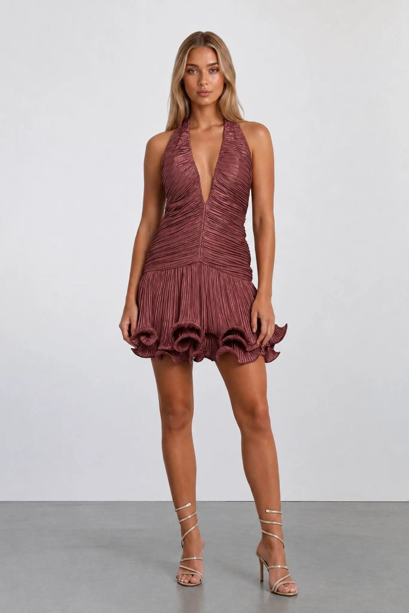 The Lumiere Metallic Pleated Mini Dress by Akalia