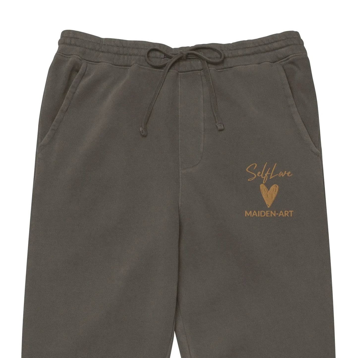 Self Love Unisex pigment-dyed sweatpants with Old Gold Embroidery - unisex sweatpants by Maiden-Art