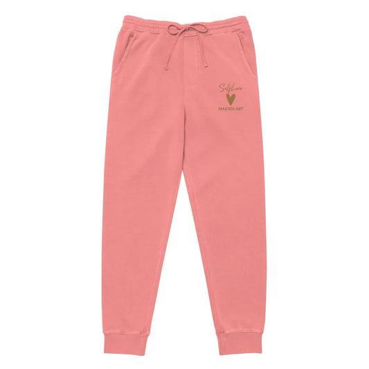 Self Love Unisex pigment-dyed sweatpants with Old Gold Embroidery - unisex sweatpants by Maiden-Art