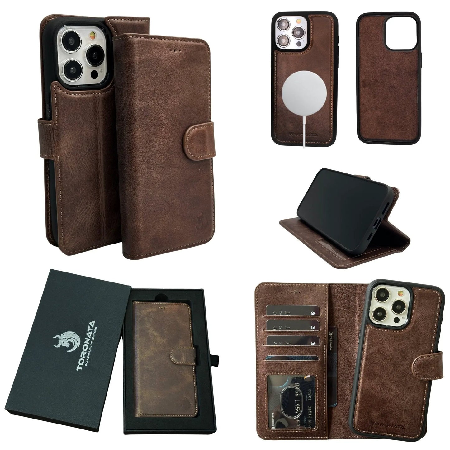 Vegas Premium Leather iPhone 15 Wallet Case with MagSafe | Detachable RFID Blocking Luxury Wallet by TORONATA