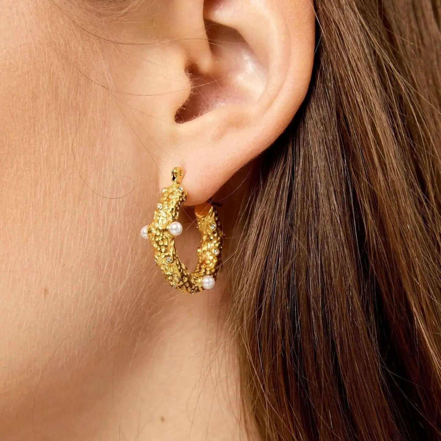 Waterproof Show Me Pearls Hoop Earrings Gold Plated by Akalia