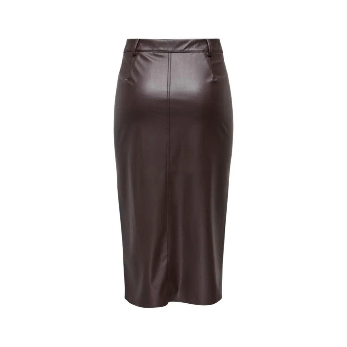 Only Women's Brown Faux Leather Pencil Skirt Slim Fit Side Pockets by Only