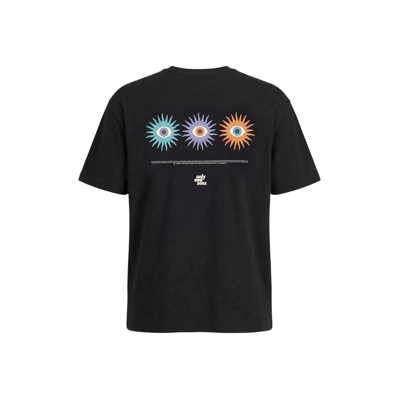 Only and Sons Men Organic Cotton T Shirt Black With Sun Print Everyday Comfort by Only & Sons