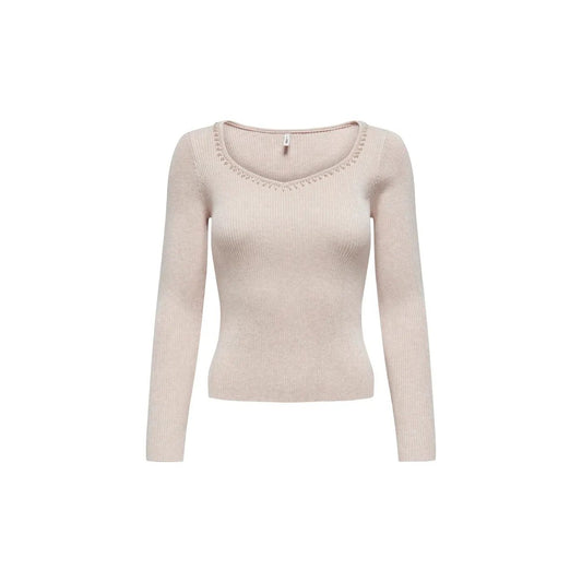 Only Women Beige Soft Long Sleeve Sweetheart Neckline Knitwear Top by Only