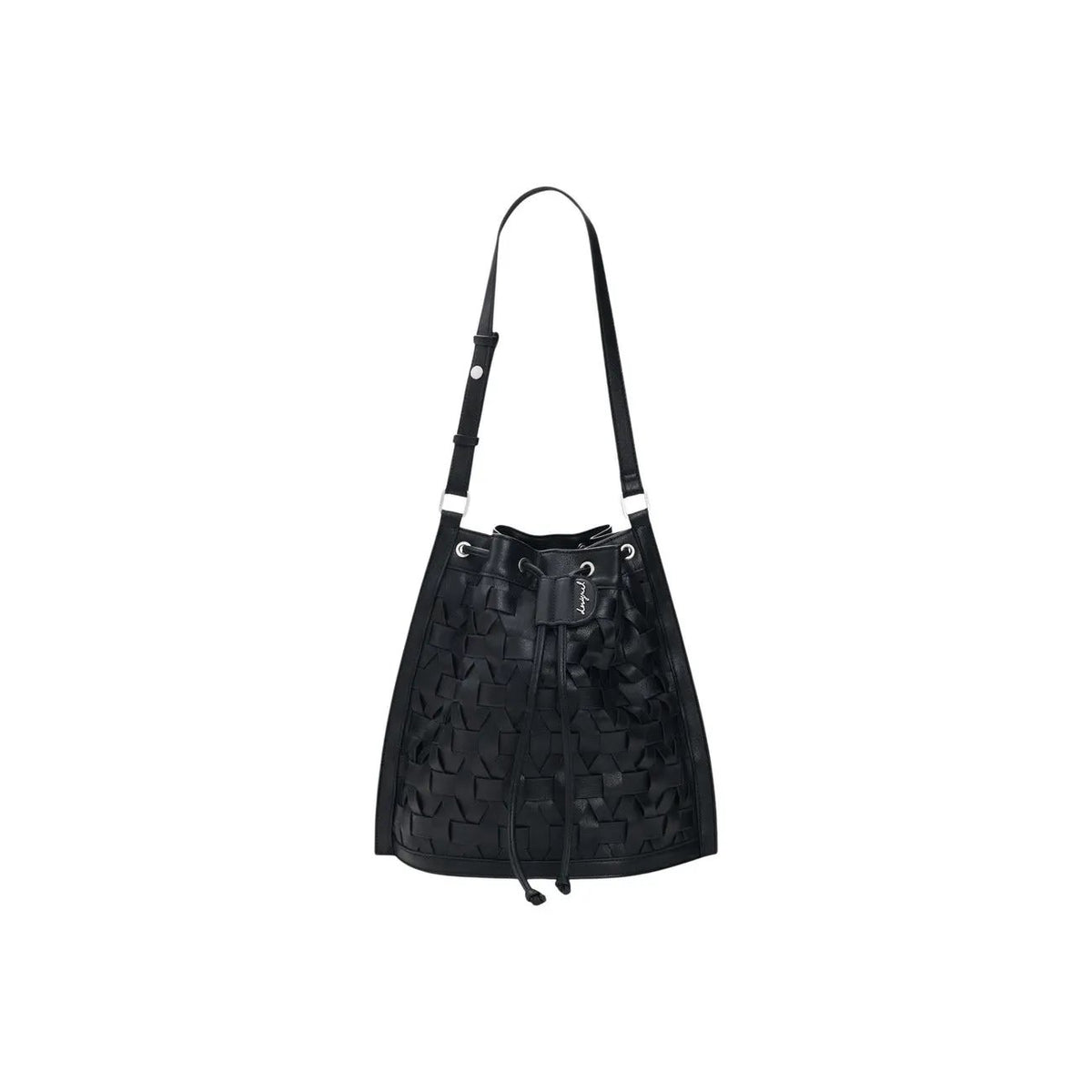 Desigual Women Stylish Black Woven Bucket Bag With Drawstring Inner Pocket by Desigual