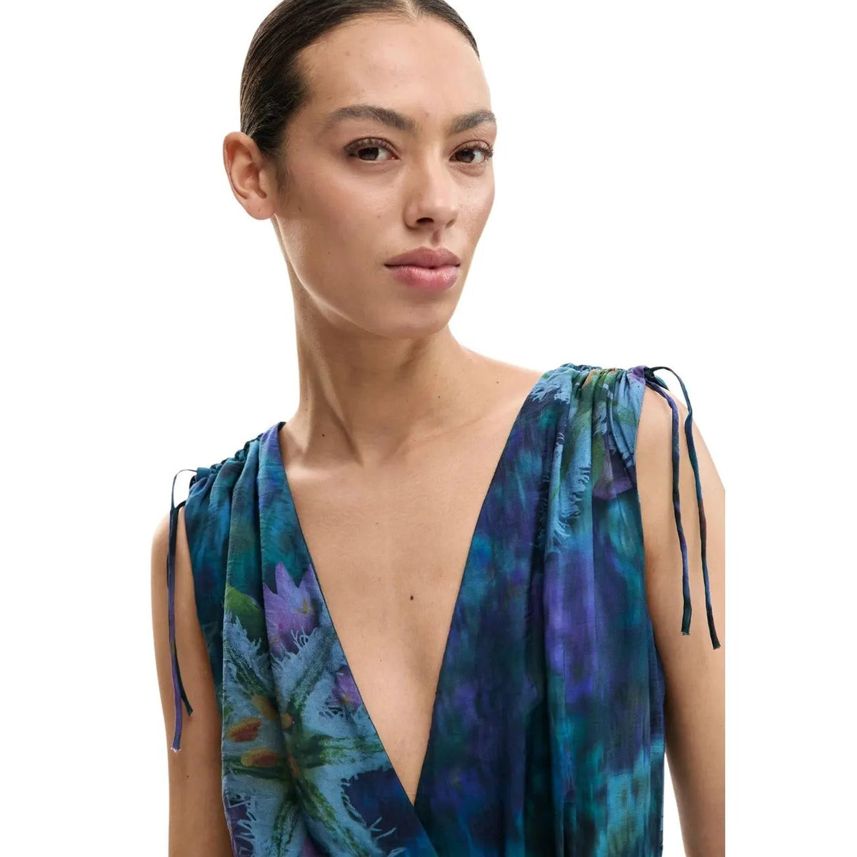Desigual Women Elegant Blue Floral Print Sleeveless V Neck Jumpsuit by Desigual