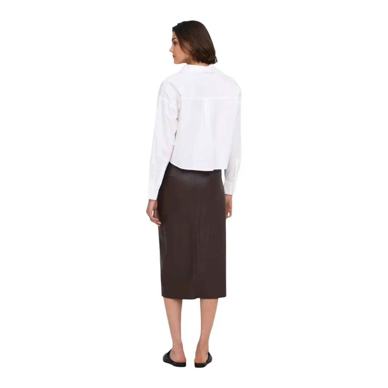 Only Women's Brown Faux Leather Pencil Skirt Slim Fit Side Pockets by Only