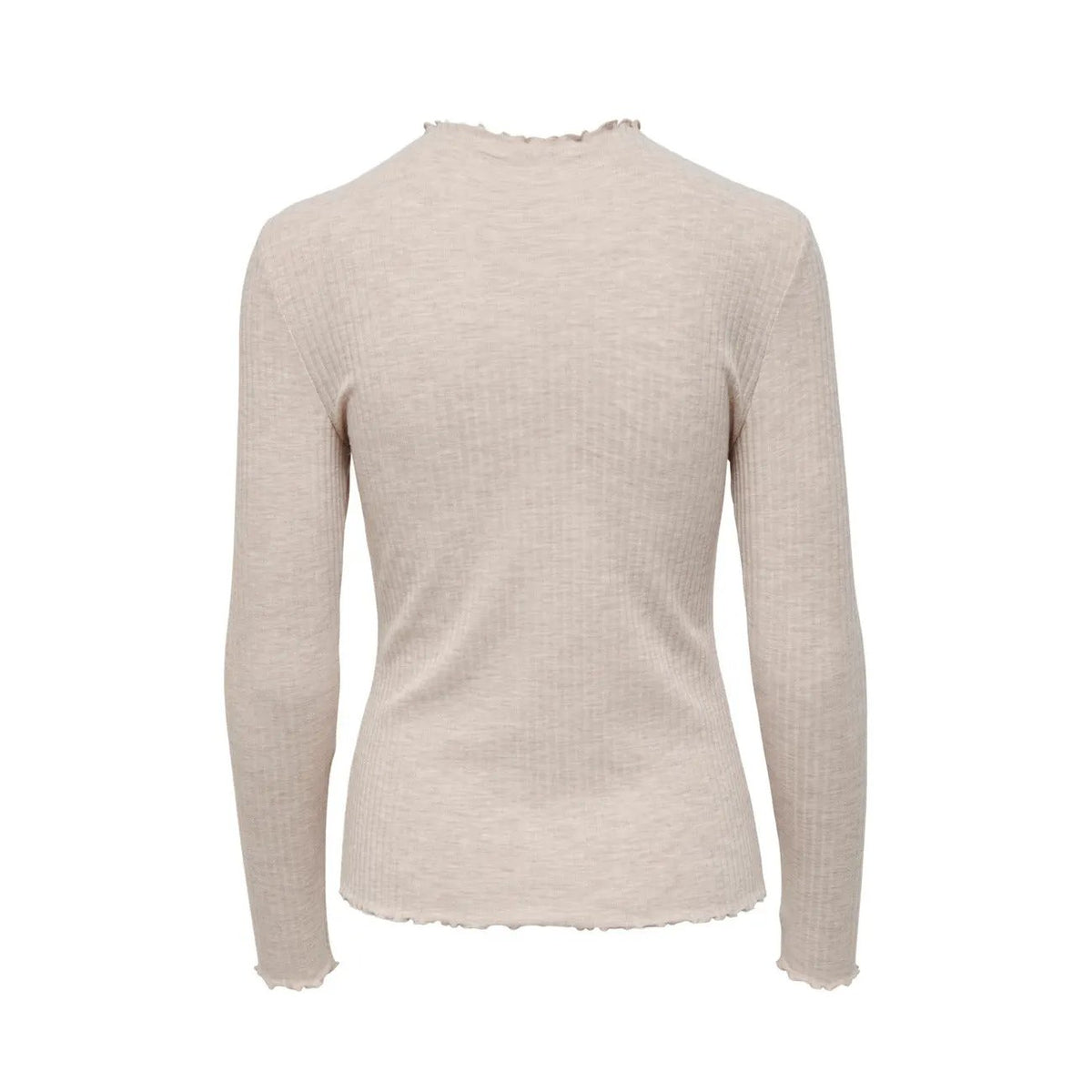 Only Women Beige Long Sleeve Ribbed Knitwear Top With Elastic Stretch by Only