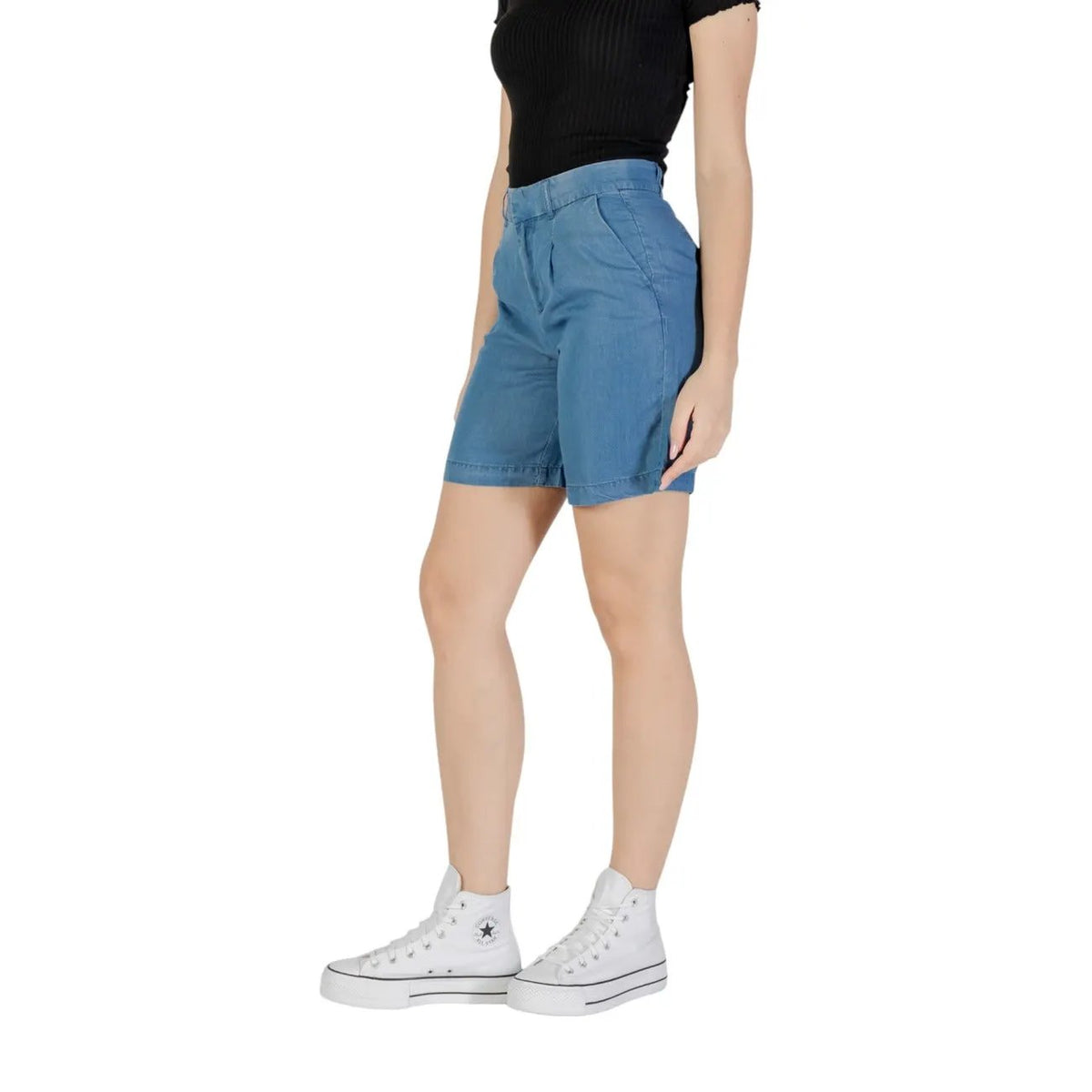 Only Women Blue Lyocell Summer Shorts Zip Button Front Back Pockets by Only
