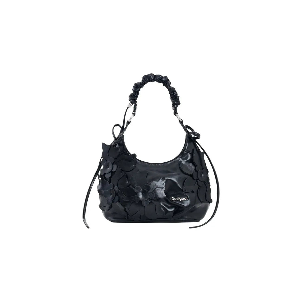 Stylish Desigual Black Women Floral Shoulder Bag With Zip Inner Pocket by Desigual