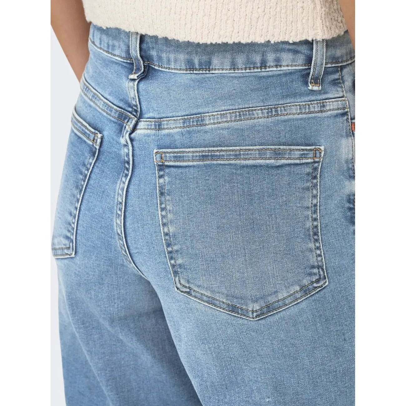 Trendy Only Women Light Blue Stretch Wide Leg Jeans With Split Hem by Only