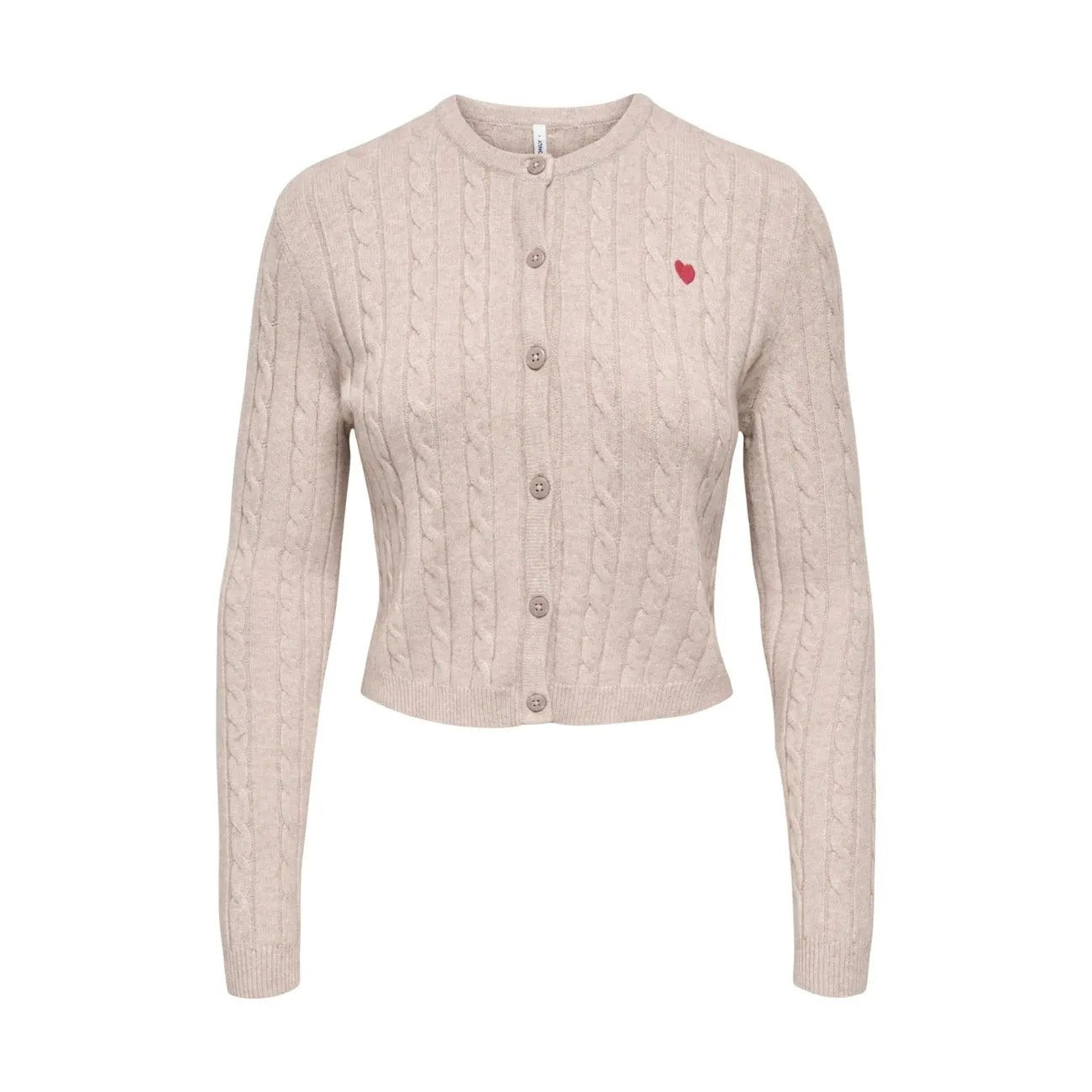 Only Women Cozy Beige Cable Knit Button Front Long Sleeve Cardigan by Only