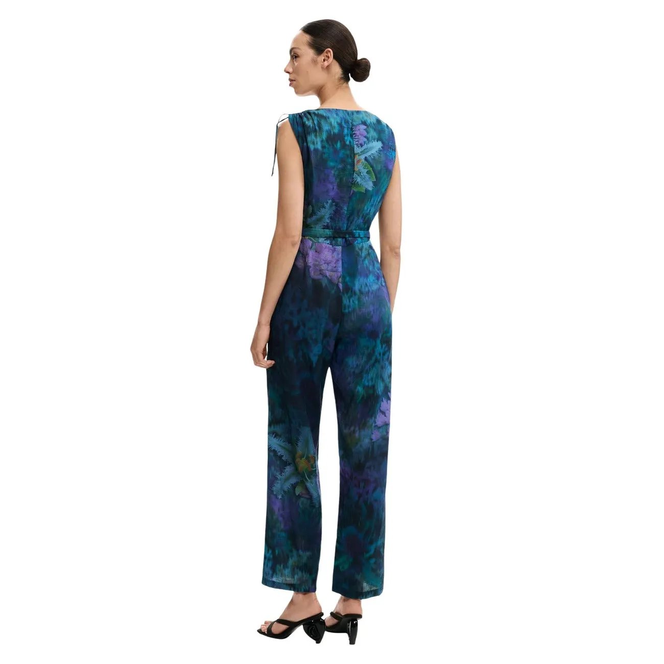 Desigual Women Elegant Blue Floral Print Sleeveless V Neck Jumpsuit by Desigual