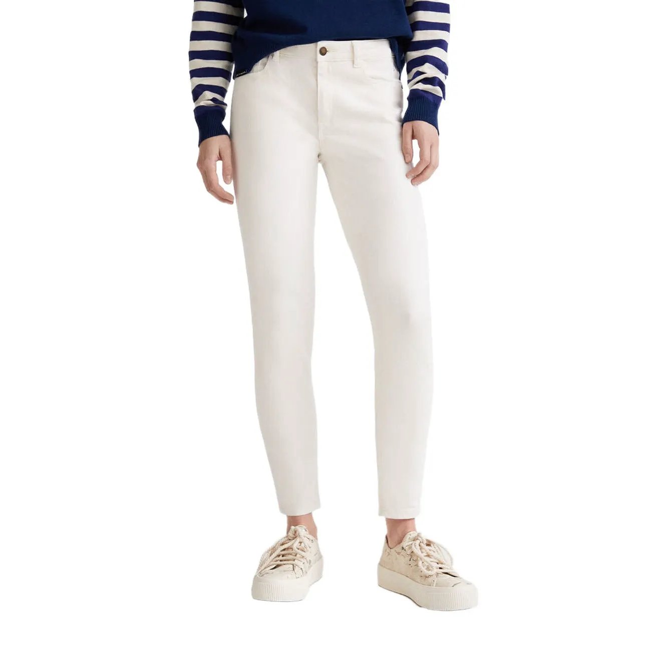 Desigual Women White Stretch Jeans Slim Fit Comfortable Essential Stylish by Desigual
