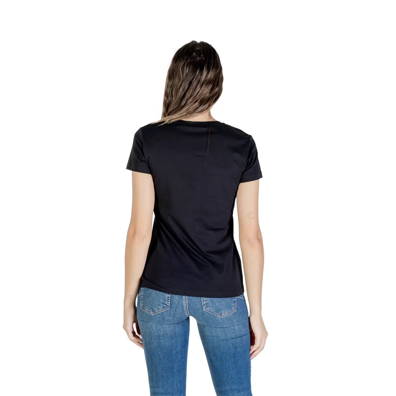 Liu Jo Women Black Cotton T-Shirt With Elegant Crystal Logo Print by Liu Jo