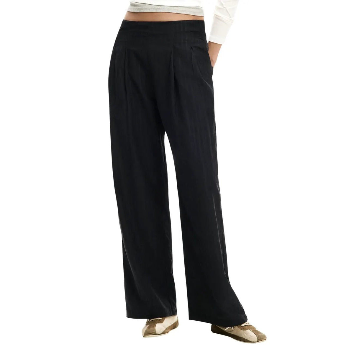 Desigual Women Black Trendy Wide Leg Trousers Zip Fastening Pockets by Desigual