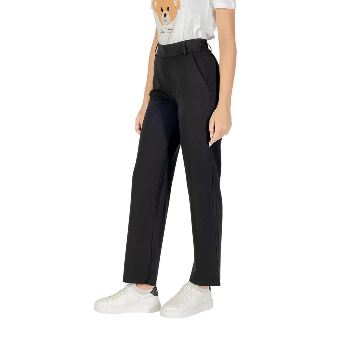 Only Women Black Stretch Wide Leg Trousers Elegant Zip Fall Winter Wear by Only