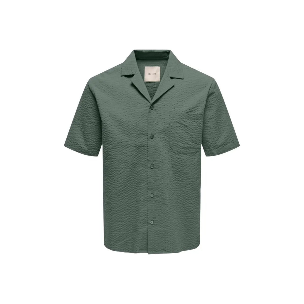 Only Sons Men Green Short Sleeve Organic Cotton Premium Resort Shirt by Only & Sons