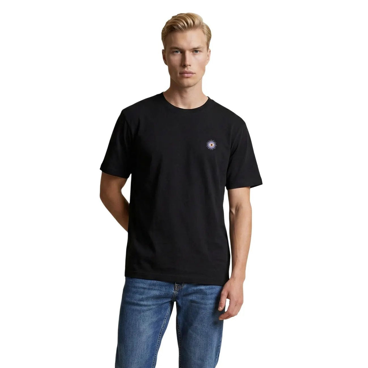 Only and Sons Men Organic Cotton T Shirt Black With Sun Print Everyday Comfort by Only & Sons