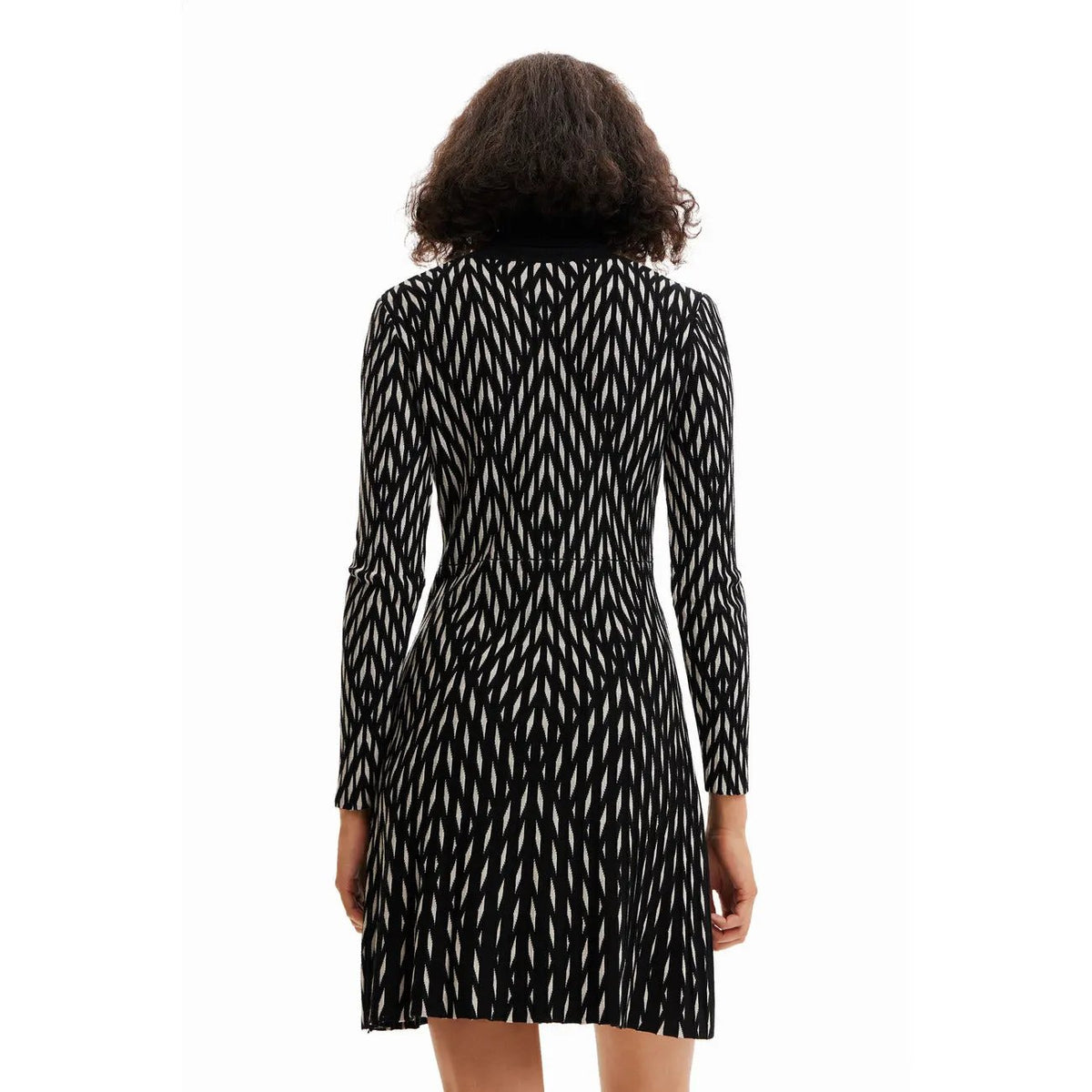 Desigual Women Black Geometric Pattern Turtleneck Long Sleeve Viscose Dress by Desigual