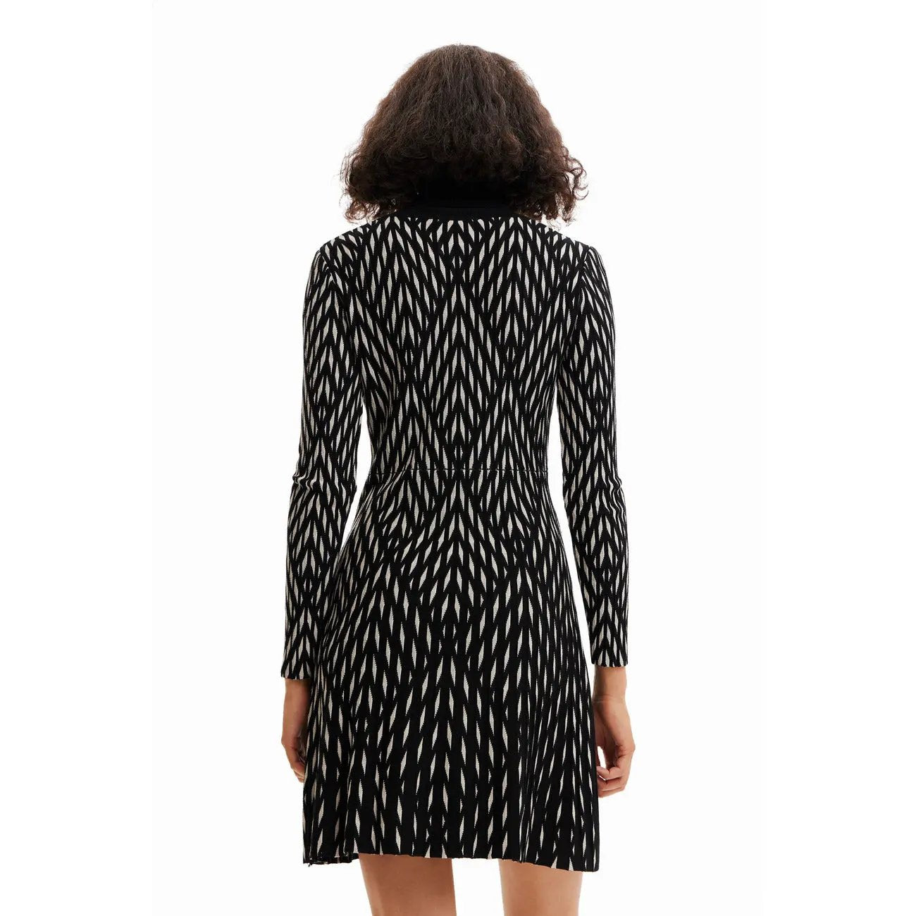 Desigual Women Black Geometric Pattern Turtleneck Long Sleeve Viscose Dress by Desigual