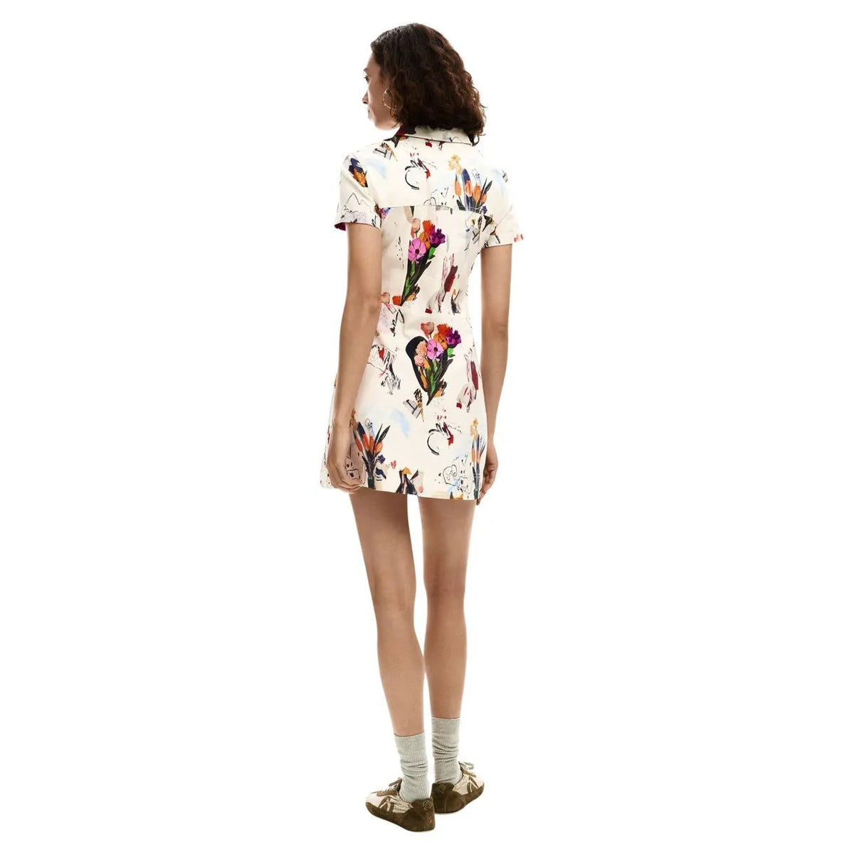 Desigual Women Elegant Floral Button Shirt Dress Front Pocket Beige by Desigual