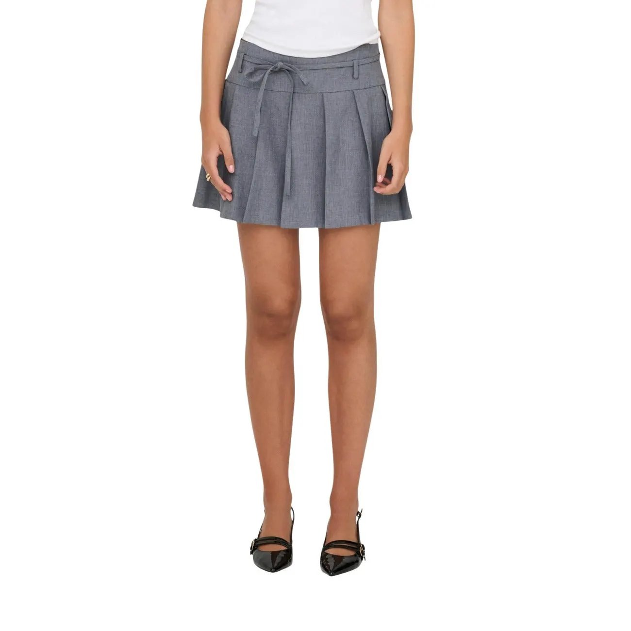 Only Women Grey Pleated Mini Skirt With Comfortable Stretchy Belt by Only