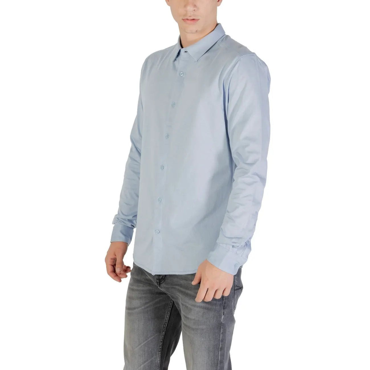 Only & Sons Men Slim Fit Light Blue Classic Cotton Long Sleeve Shirt by Only & Sons