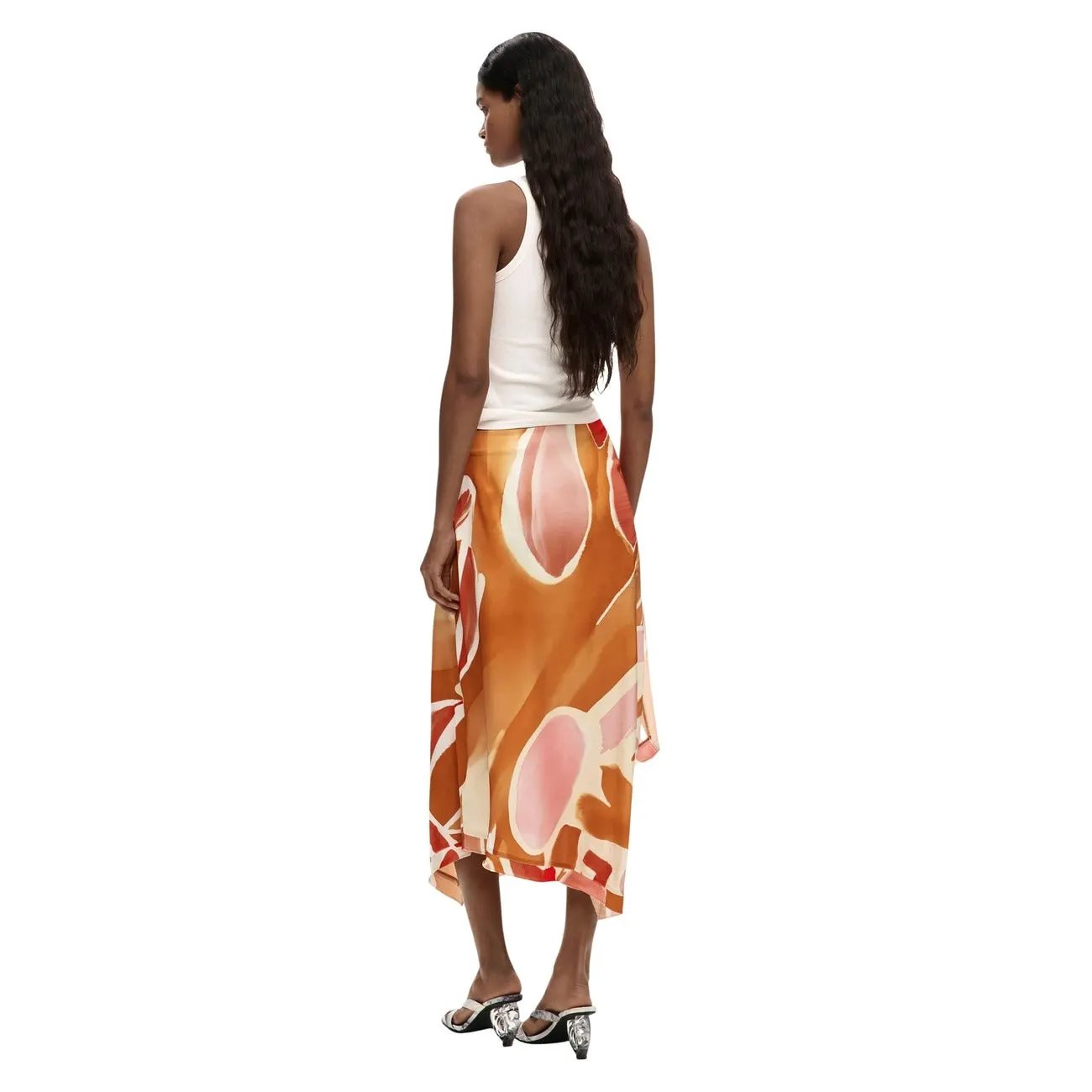Desigual Women Beautiful Colorful Viscose Skirt Orange Abstract Design by Desigual