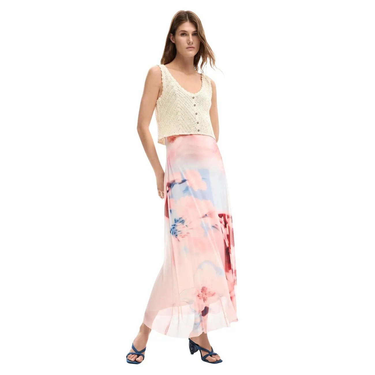 Desigual Women Elegant Pink Floral V Neck Sleeveless Cotton Dress by Desigual
