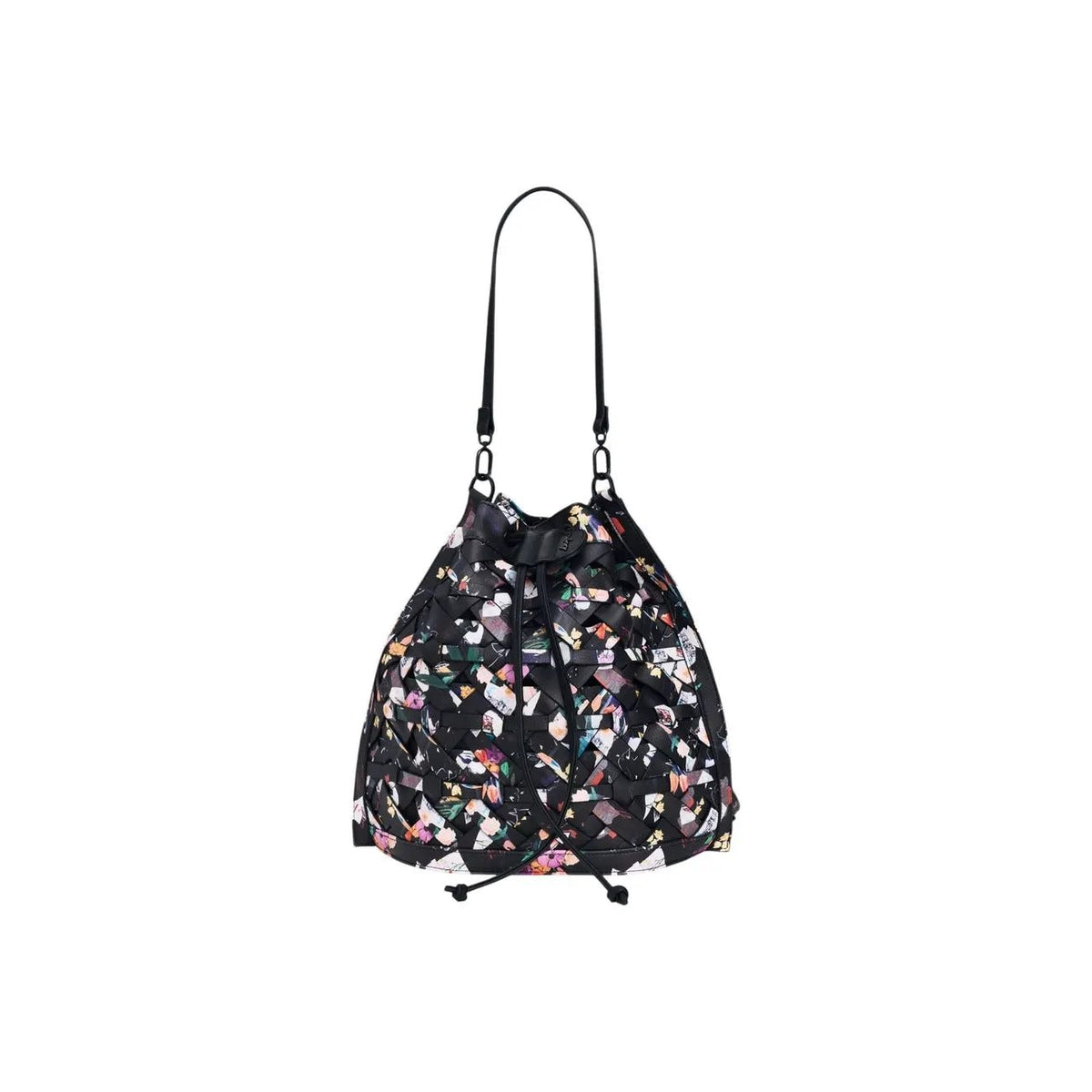 Desigual Women Black Cotton Floral Print Crossbody Bag With Inside Pockets by Desigual